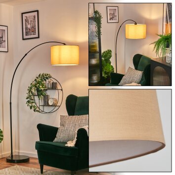 Soungou lampa stojąca, lampa podłogowa łukowa czarny, 1-punktowy, abażur materiałowy