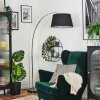 Bassagoda lampa stojąca, lampa podłogowa łukowa chrom, czarny, 1-punktowy, abażur z materiału