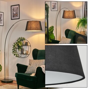 Bassagoda lampa stojąca, lampa podłogowa łukowa chrom, czarny, 1-punktowy, abażur z materiału