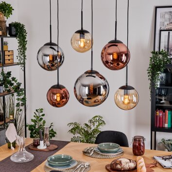 Gastor lampa wisząca, kula świetlna, lampa wisząca bursztynowy, chrom, miedziany, przydymiony, 6-punktowe