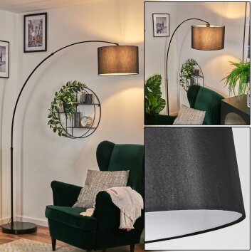 Soungou lampa stojąca, lampa podłogowa łukowa czarny, 1-punktowy, abażur materiałowy