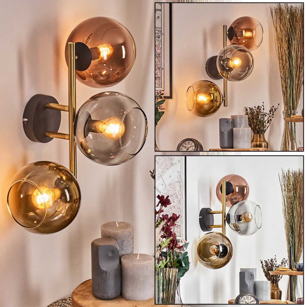 Koyoto Kula świetlna, Lampa ścienna Złoty, Czarny, 3-punktowe main product photo