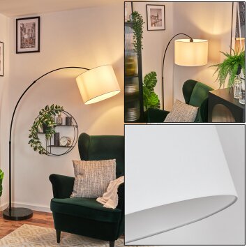 Bassagoda lampa stojąca, lampa podłogowa łukowa czarny, 1-punktowy, abażur z materiału