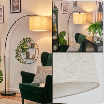 Bassagoda lampa stojąca, lampa podłogowa łukowa chrom, czarny, 1-punktowy, abażur materiałowy