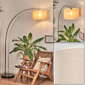 Bassagoda Lampa stojąca, Lampy łukowe Chrom, Czarny, 1-punktowy, Klosz z tkaniny