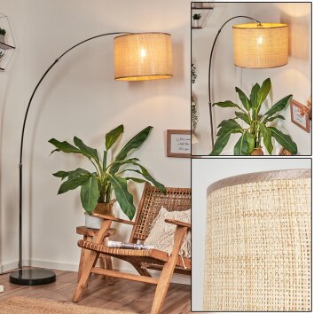 Sabadim lampa stojąca, lampa podłogowa łukowa chrom, czarny, 1-punktowy, abażur z materiału