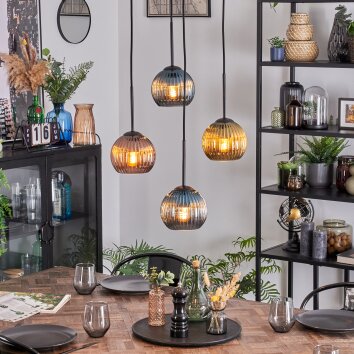 Koyoto lampa wisząca, kula świetlna, lampa wisząca kaskadowa niebeieski, złoty, miedziany, 4-punktowe
