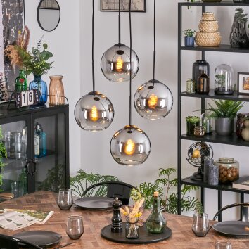 Koyoto Lampa wisząca, Kula świetlna, Lampa wiszącego klastra Chrom, Przezroczysty, Przydymiony, 4-punktowe Koyoto Lampa wisząca, Kula świetlna, Lampa wiszącego klastra Chrom, Przezroczysty, Przydymiony, 4-punktowe