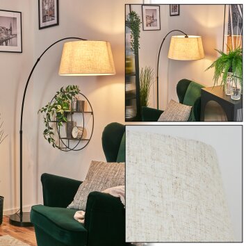 Bassagoda lampa stojąca, lampa podłogowa łukowa czarny, 1-punktowy, abażur materiałowy