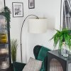 Bassagoda lampa stojąca, lampa podłogowa łukowa nikiel matowy, czarny, 1-punktowy, abażur z materiału