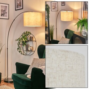 Bassagoda Lampa stojąca, Lampy łukowe Nikiel matowy, Czarny, 1-punktowy, Klosz z tkaniny