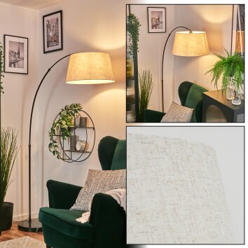 Bassagoda Lampa stojąca, Lampy łukowe Chrom, Czarny, 1-punktowy, Klosz z tkaniny