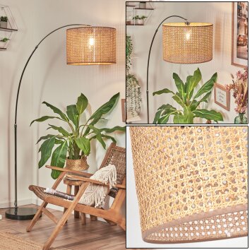 Barcos lampa stojąca, lampa podłogowa łukowa chrom, czarny, 1-punktowy, abażur materiałowy