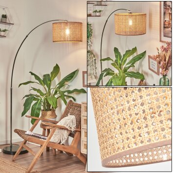 Barcos Lampa stojąca, Lampy łukowe Chrom, Czarny, 1-punktowy, Klosz z tkaniny