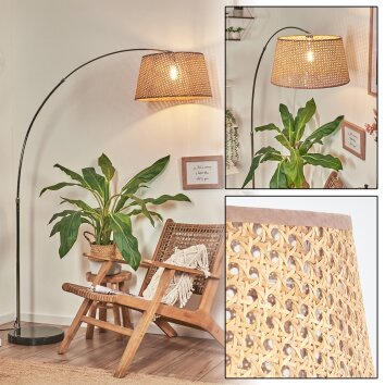 Barcos Lampa stojąca, Lampy łukowe Chrom, Czarny, 1-punktowy, Klosz z tkaniny