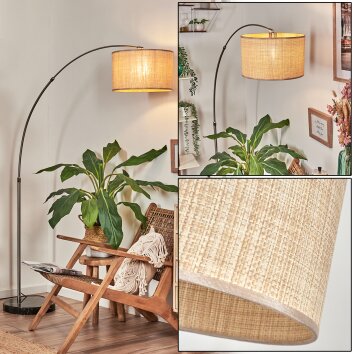 Sabadim lampa stojąca, lampa podłogowa łukowa nikiel matowy, czarny, 1-punktowy, abażur z materiału