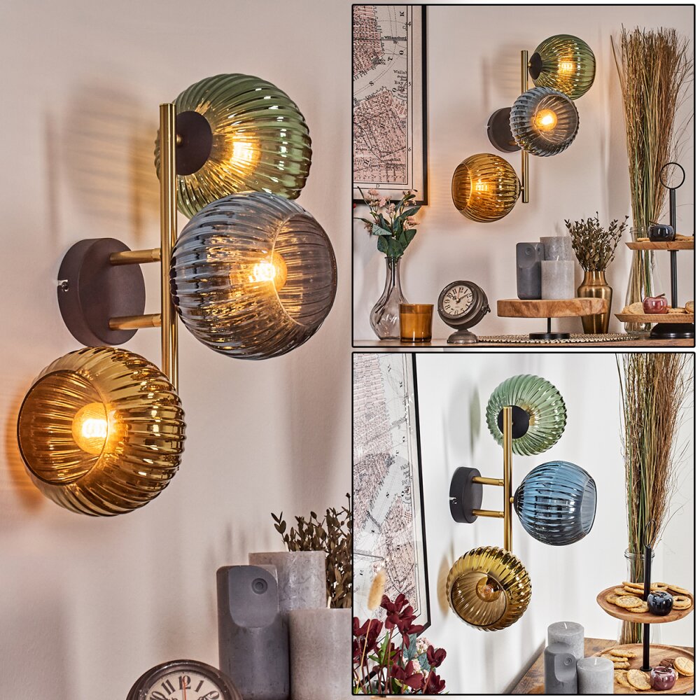 Koyoto Kula świetlna, Lampa ścienna Złoty, Czarny, 3-punktowe main product photo