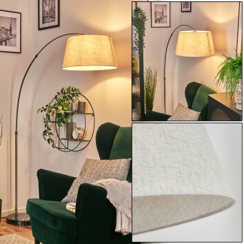 Bassagoda lampa stojąca, lampa podłogowa łukowa nikiel matowy, czarny, 1-punktowy, abażur materiałowy