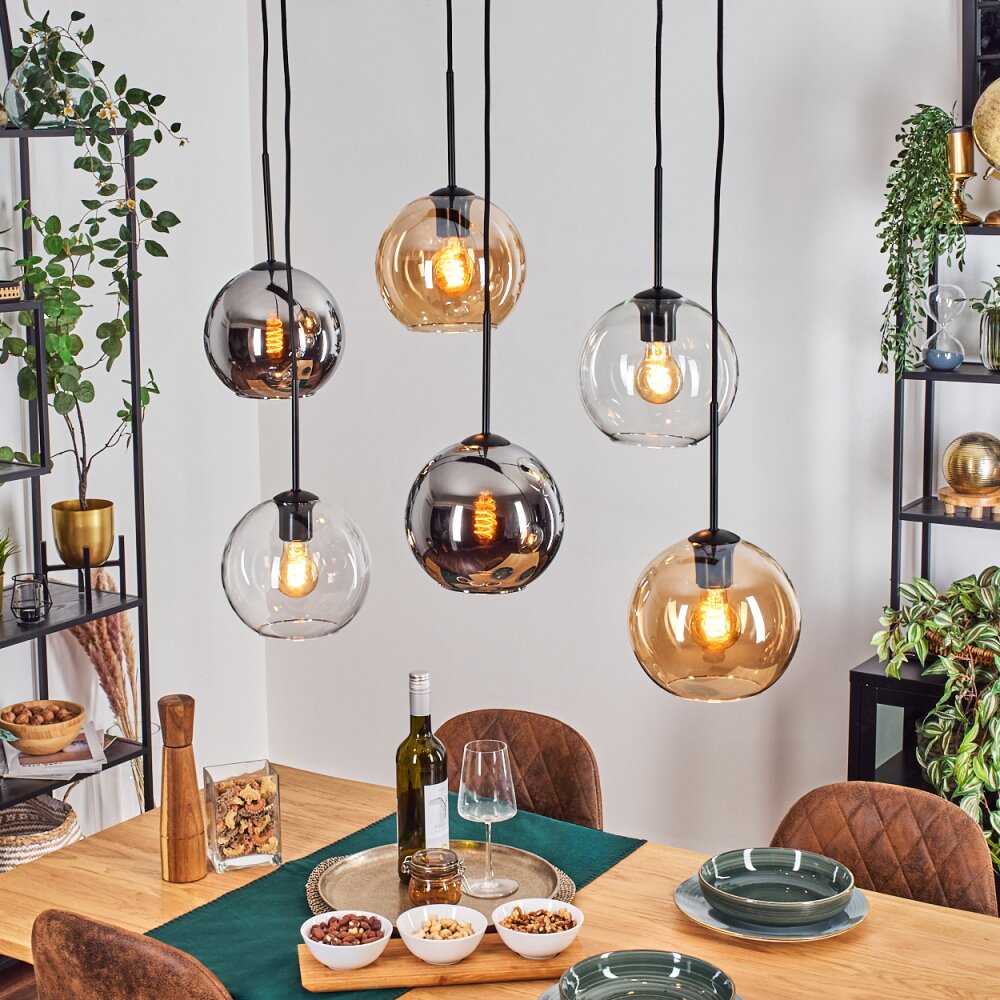 Koyoto Lampa wisząca, Kula świetlna, Lampa wisząca W kolorze bursztynu, Chrom, Przezroczysty, Przydymiony, 6-punktowe main product photo
