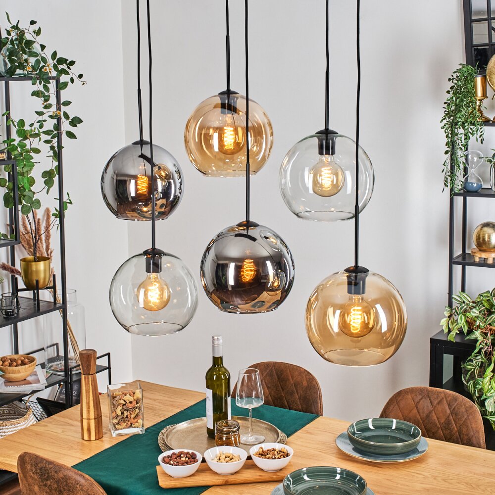 Koyoto Lampa wisząca, Kula świetlna, Lampa wisząca W kolorze bursztynu, Chrom, Przezroczysty, Przydymiony, 6-punktowe main product photo