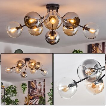 Koyoto lampa sufitowa, kula świetlna 85 cm bursztynowy, chrom, przezroczysty, przydymiony, 8-punktowe
