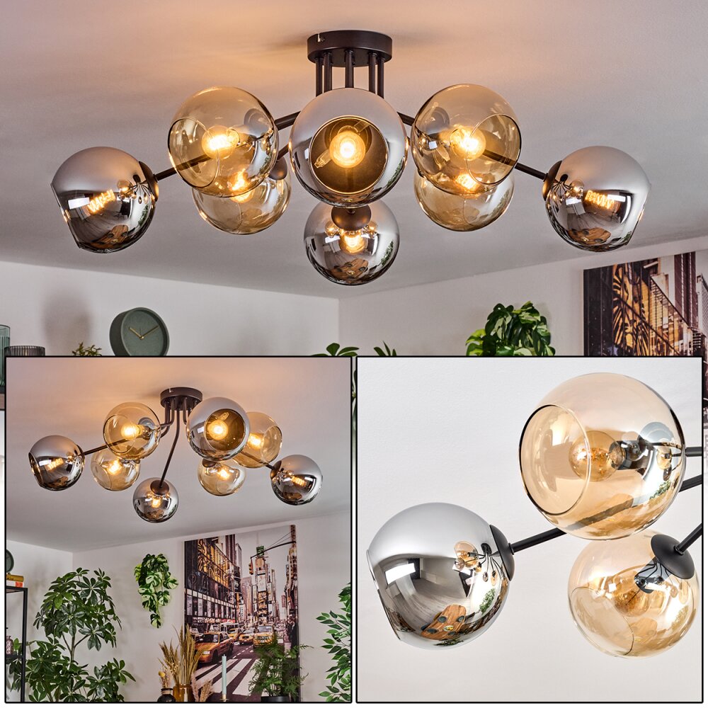 Koyoto Lampa sufitowa, Kula świetlna 85 cm W kolorze bursztynu, Chrom, Przydymiony, 8-punktowe main product photo