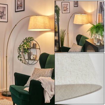 Bassagoda lampa stojąca, lampa podłogowa łukowa mosiądz, czarny, 1-punktowy, abażur materiałowy