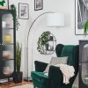Bassagoda lampa stojąca, lampa podłogowa łukowa nikiel matowy, czarny, 1-punktowy, abażur materiałowy