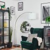 Bassagoda lampa stojąca, lampa podłogowa łukowa nikiel matowy, czarny, 1-punktowy, abażur materiałowy