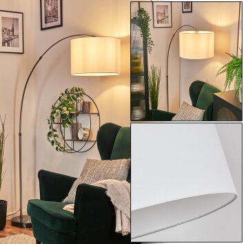 Bassagoda Lampa stojąca, Lampy łukowe Nikiel matowy, Czarny, 1-punktowy, Klosz z tkaniny