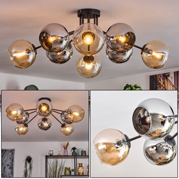 Koyoto Lampa sufitowa, Kula świetlna 86 cm W kolorze bursztynu, Chrom, Przydymiony, 8-punktowe