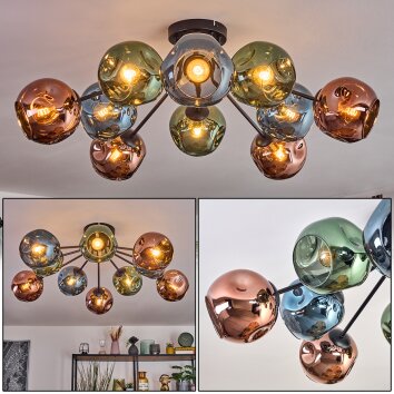 Ripoll Lampa sufitowa, Kula świetlna Niebeieski, Zielony, W kolorze miedzi, 10-punktowe