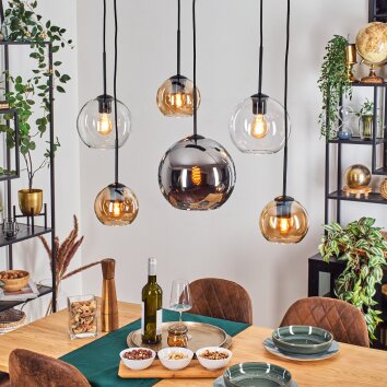 Koyoto Lampa wisząca, Kula świetlna, Lampa wisząca W kolorze bursztynu, Chrom, Przezroczysty, Przydymiony, 6-punktowe