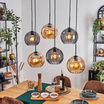 Koyoto Lampa wisząca, Kula świetlna, Lampa wisząca W kolorze bursztynu, Przydymiony, 6-punktowe