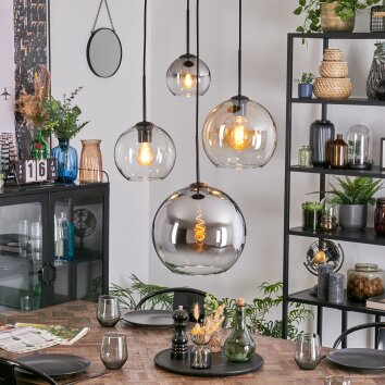 Koyoto Lampa wisząca, Kula świetlna, Lampa wiszącego klastra 35 cm W kolorze bursztynu, Chrom, Przezroczysty, Przydymiony, 4-punktowe