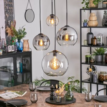 Koyoto Lampa wisząca, Kula świetlna, Lampa wiszącego klastra W kolorze bursztynu, Chrom, Przezroczysty, Przydymiony, 4-punktowe