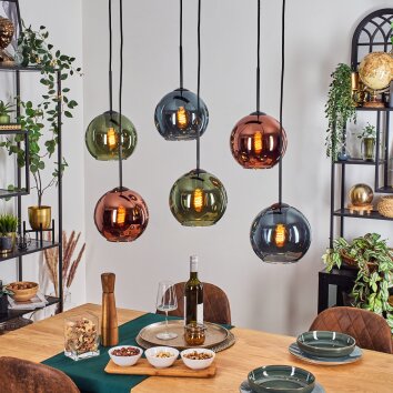 Koyoto Lampa wisząca, Kula świetlna, Lampa wisząca Niebeieski, Zielony, W kolorze miedzi, 6-punktowe