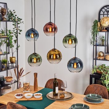 Koyoto Lampa wisząca, Kula świetlna, Lampa wisząca Niebeieski, Złoty, Zielony, Przezroczysty, W kolorze miedzi, 6-punktowe