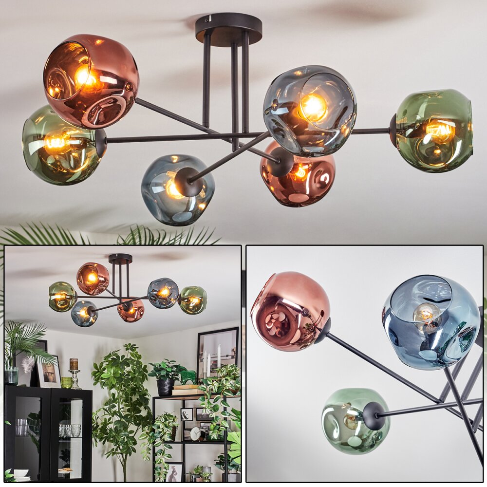 Ripoll Lampa sufitowa, Kula świetlna Niebeieski, Zielony, W kolorze miedzi, 6-punktowe main product photo