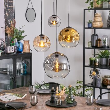 Ripoll Lampa wisząca, Kula świetlna, Lampa wiszącego klastra W kolorze bursztynu, Chrom, Złoty, Przezroczysty, Przydymiony, 4-punktowe