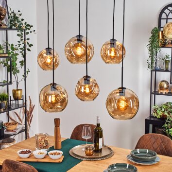 Ripoll Lampa wisząca, Kula świetlna, Lampa wisząca W kolorze bursztynu, 6-punktowe