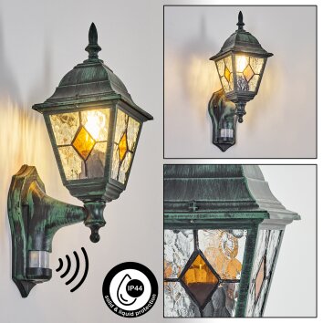 Naofe Zewnętrzny kinkiet, Lampa ścienna Zielony, Czarny, 1-punktowy, Czujnik ruchu