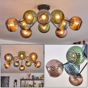 Koyoto Lampa sufitowa, Kula świetlna 85 cm Niebeieski, Zielony, W kolorze miedzi, 10-punktowe Koyoto Lampa sufitowa, Kula świetlna 85 cm Niebeieski, Zielony, W kolorze miedzi, 10-punktowe