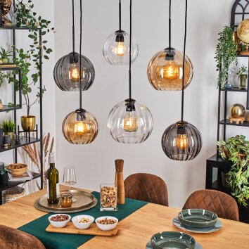 Koyoto Lampa wisząca, Kula świetlna, Lampa wisząca W kolorze bursztynu, Przezroczysty, Przydymiony, 6-punktowe