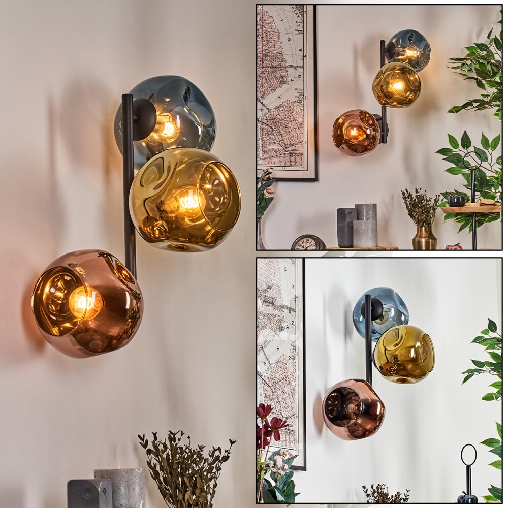 Ripoll Kula świetlna, Lampa ścienna Niebeieski, Złoty, W kolorze miedzi, 3-punktowe main product photo