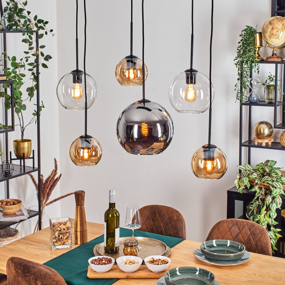 Koyoto Lampa wisząca, Kula świetlna, Lampa wisząca W kolorze bursztynu, Chrom, Przezroczysty, Przydymiony, 6-punktowe main product photo