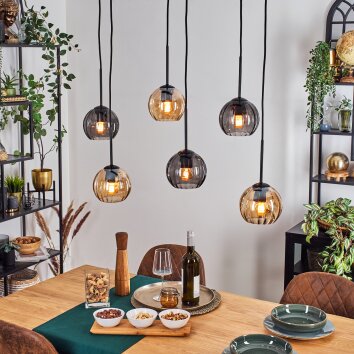 Koyoto Lampa wisząca, Kula świetlna, Lampa wisząca W kolorze bursztynu, Przydymiony, 6-punktowe