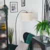 Bassagoda lampa stojąca, lampa podłogowa łukowa nikiel matowy, czarny, 1-punktowy, abażur z materiału