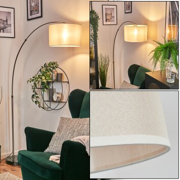 Bassagoda Lampa stojąca, Lampy łukowe Nikiel matowy, Czarny, 1-punktowy, Klosz z tkaniny