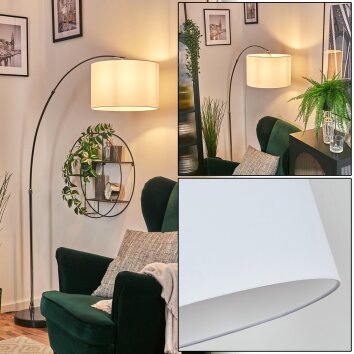 Soungou lampa stojąca, lampa podłogowa łukowa chrom, czarny, 1-punktowy, abażur materiałowy